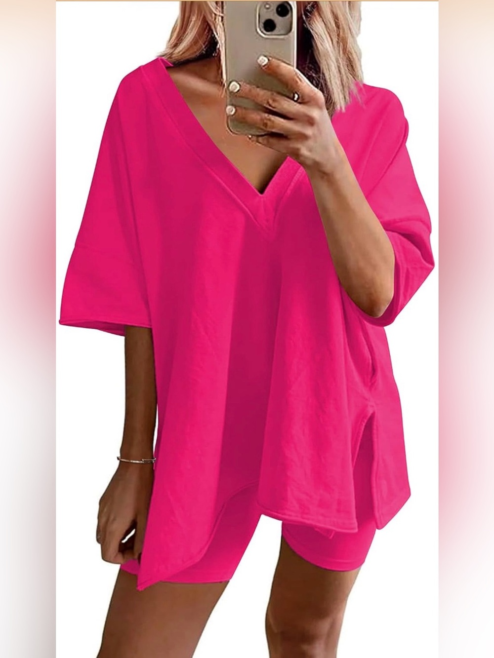 NIB - Women’s Hot Pink V-Neck Casual Shorts and Top - Super Soft!